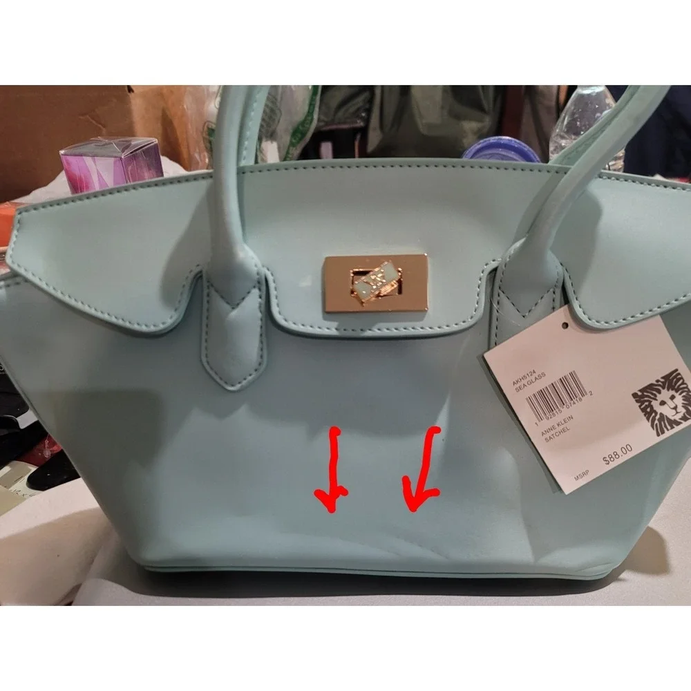 Anne Klein light blue SEA GLASS satchel NWT detachable strap 2 marks on front